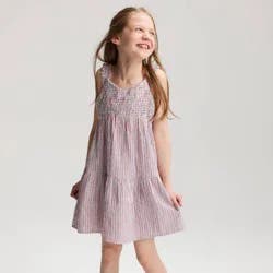 Girls' Striped Smocked A-Line Dress - Cat & Jack™ Off-White XS