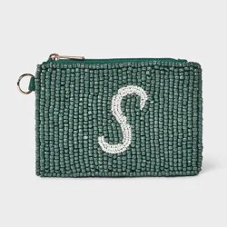 Beaded Monogram Letter S Pouch - A New Day™ Green/S