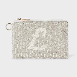 Beaded Monogram Letter L Pouch - A New Day™ White/L