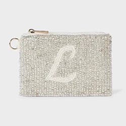 Beaded Monogram Letter L Pouch - A New Day™ White/L