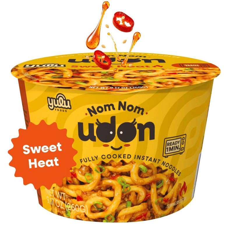 slide 1 of 1, YULU Nom Nom Udon Sweet Heat Flavor Instant Noodles Cup - 9.17oz, 9.17 oz