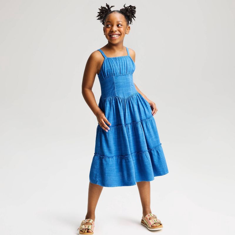 slide 1 of 3, Girls' Midi A-Line Dress - Cat & Jack™ Indigo S, 1 ct