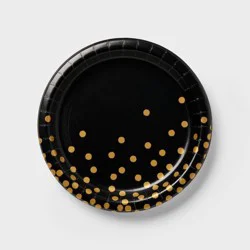 20ct Black/Gold Confetti Dinner Paper Plates - Spritz™"