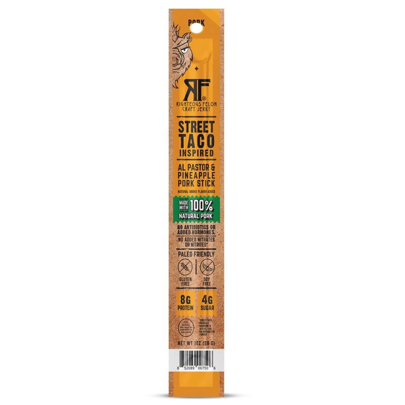 slide 1 of 9, Righteous Felon Craft Jerky Street Taco Pork Meat Stick - 8g Protein - 1oz, 8 gram, 1 oz