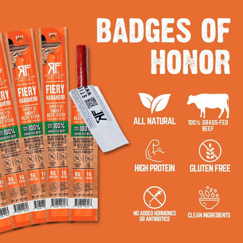slide 1 of 9, Righteous Felon Craft Jerky Fiery Habanero Beef Stick - 9g Protein - 1oz, 9 gram, 1 oz