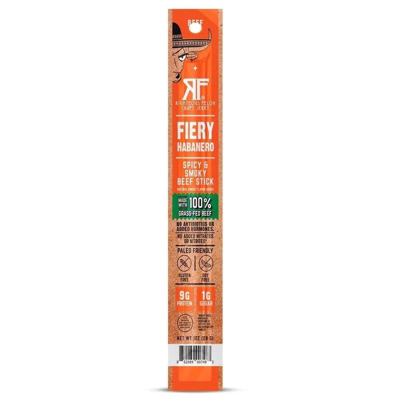 slide 1 of 7, Righteous Felon Craft Jerky Fiery Habanero Beef Stick - 9g Protein - 1oz, 9 gram, 1 oz