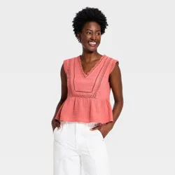 Women's Lace V-Neck Blouse - Universal Thread™ Pink S