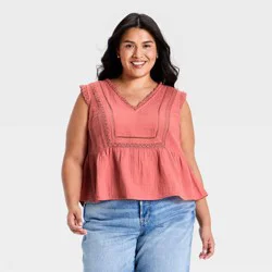 Women's Lace V-Neck Blouse - Universal Thread™ Pink XXL