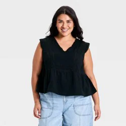 Women's Lace V-Neck Blouse - Universal Thread™ Black XXL