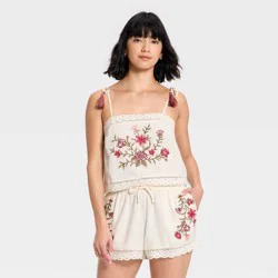 Women's Linen Tank Top - Universal Thread™ Cream Embroidered XL