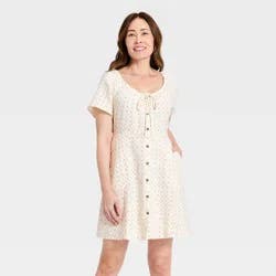 Women's Short Sleeve Button-Front Mini Sundress - Universal Thread™ Cream Floral S