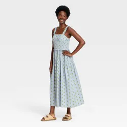 Women's Smocked Maxi A-Line Dress - Universal Thread™ Blue Floral S