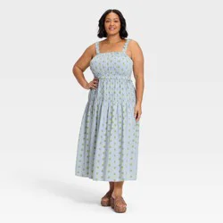 Women's Smocked Maxi A-Line Dress - Universal Thread™ Blue Floral XXL
