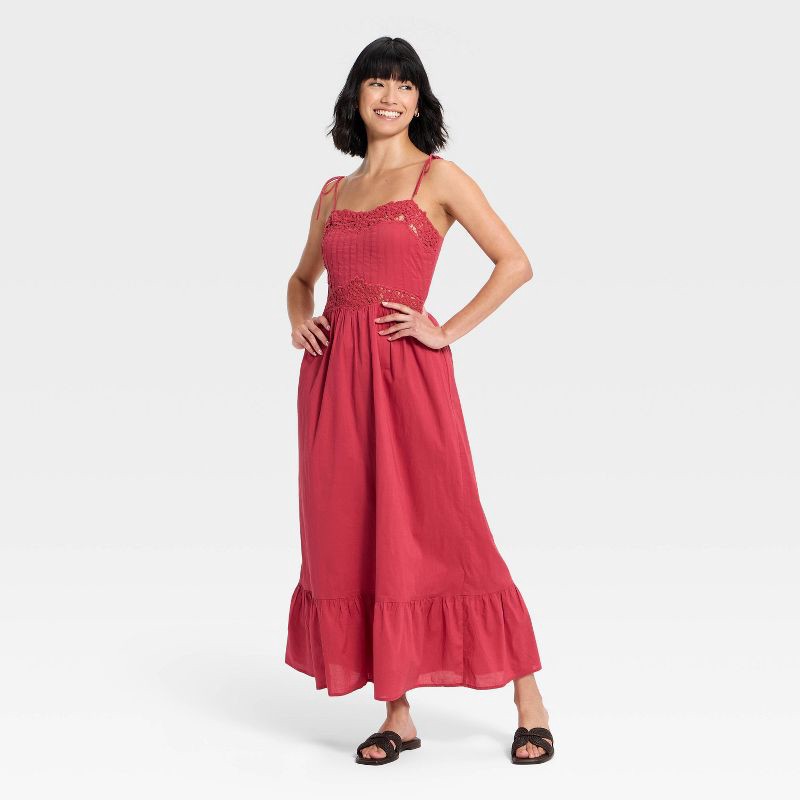 slide 1 of 3, Women's Lace Cami Midi A-Line Dress - Universal Thread™ Berry Pink S, 1 ct