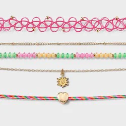 Girls' 5pk Sun and Heart Choker Set - Cat & Jack™ Pink/Multi