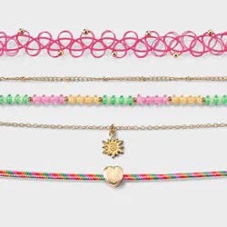 Girls' 5pk Sun and Heart Choker Set - Cat & Jack™ Pink/Multi