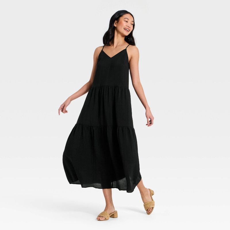 slide 1 of 3, Women's Tiered Maxi Dress - A New Day™ Black S, 1 ct