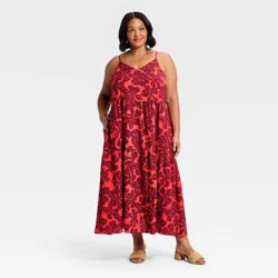 Women's Tiered Maxi Dress - A New Day™ Burgundy Floral XXL