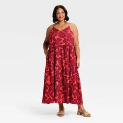 Women's Tiered Maxi Dress - A New Day™ Burgundy Floral XXL