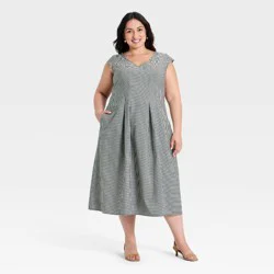 Women's Short Sleeve Corset Midi Dress - A New Day™ Black/White Gingham XXL