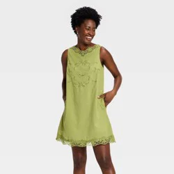 Women's Cutwork Mini Shift Dress - Universal Thread™ Olive Green S