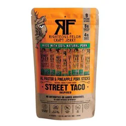 Righteous Felon Craft Jerky Street Taco Protein Snack Pork Meat Stick - 1oz/9ct