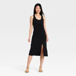 Women's Tie-Front Twist Midi Dress - A New Day™ Black L