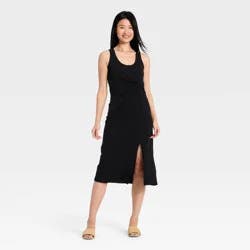 Women's Tie-Front Twist Midi Dress - A New Day™ Black L