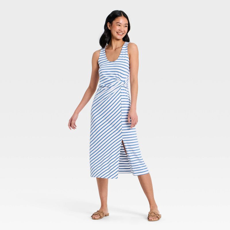 slide 1 of 3, Women's Tie-Front Twist Midi Dress - A New Day™ Blue L, 1 ct