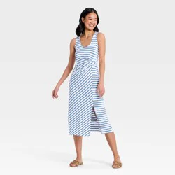 Women's Tie-Front Twist Midi Dress - A New Day™ Blue L
