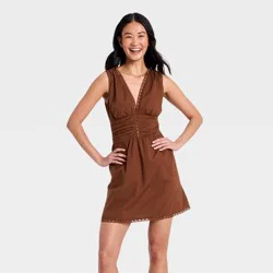 Women's Lace Trim Mini Dress - A New Day™ Brown M