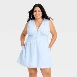 Women's Lace Trim Mini Dress - A New Day™ Blue/White Striped XXL