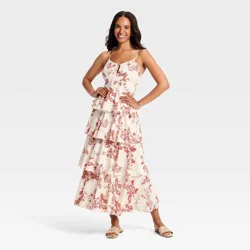 Women's V-Neck Tiered Ruffle Maxi Dress - A New Day™ Cream/Brown Floral XS