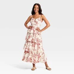Women's V-Neck Tiered Ruffle Maxi Dress - A New Day™ Cream/Brown Floral XS