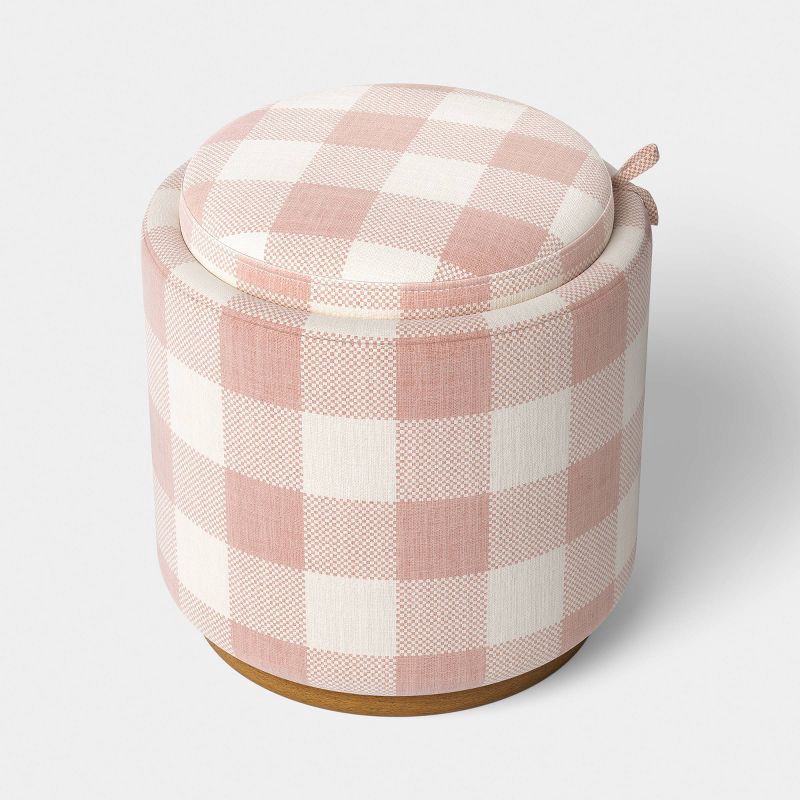 slide 1 of 8, Dorm Round Upholstered Dorm Storage Ottoman Pink - Room Essentials™, 1 ct