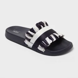 Women's Rivie Ruffled Slide Slippers - Auden™ Navy Blue M