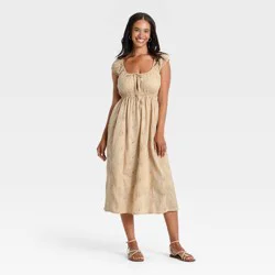 Women's Cap Sleeve Eyelet Midi Sundress - Universal Thread™ Tan L