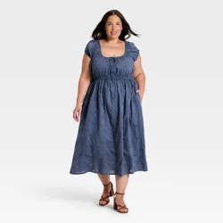 Women's Cap Sleeve Eyelet Midi Sundress - Universal Thread™ Slate Blue XXL