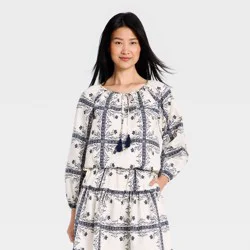 Women's Balloon Sleeve Tie-Front Top - A New Day™ Cream L