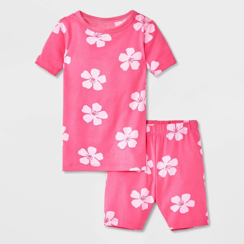 slide 1 of 4, Baby 2pc Short Sleeve Smooth Jersey Snug Fit Pajama Set - Cat & Jack™ Pink 12M, 2 ct