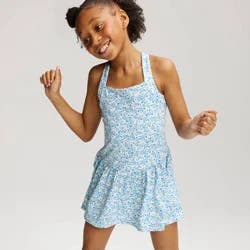 Girls' Quick Dry Floral Knit Dress - Cat & Jack™ Blue S