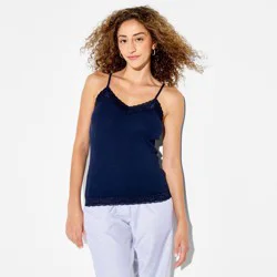 Women's Ribbed Lace Trim Cami - Wild Fable™ Navy Blue M