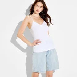 Women's Ribbed Lace Trim Cami - Wild Fable™ White L