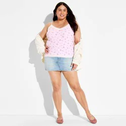 Women's Ribbed Lace Trim Cami - Wild Fable™ Light Pink Strawberries XXL