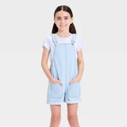 Girls' Loose Fit Denim Shortalls - Cat & Jack™ Light Wash XL