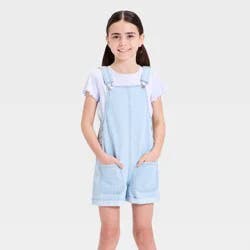 Girls' Loose Fit Denim Shortalls - Cat & Jack™ Light Wash XL