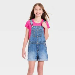 Girls' Denim Shortalls - Cat & Jack™ Medium Wash XL