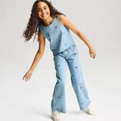 Girls' Denim Embroidered Tank Top - Cat & Jack™ Blue L