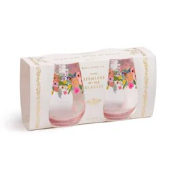 Rifle Paper Co. Garden Party 18oz Acrylic Stemless Wine Glass Set