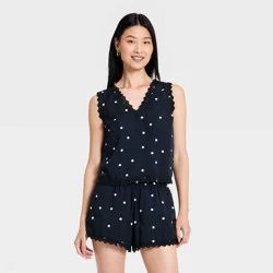 Women's Printed Lace Trim V-Neck Tank Top - A New Day™ Black Polka Dots XL